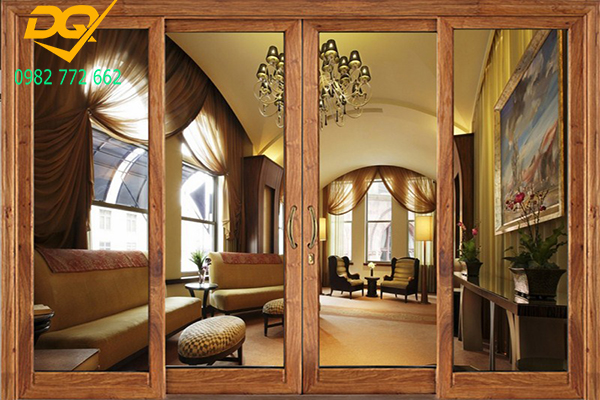 Mẫu cửa nhôm kính cao cấp màu gỗ không khác gì mấy cửa gỗ nhờ được phủ sơn vân gỗ